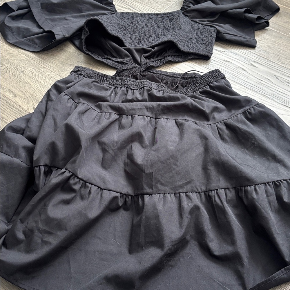 Blu Pepper | Elegant Black Puff Sleeve Cut Out Mini Dress Size Large - Picture 13 of 14